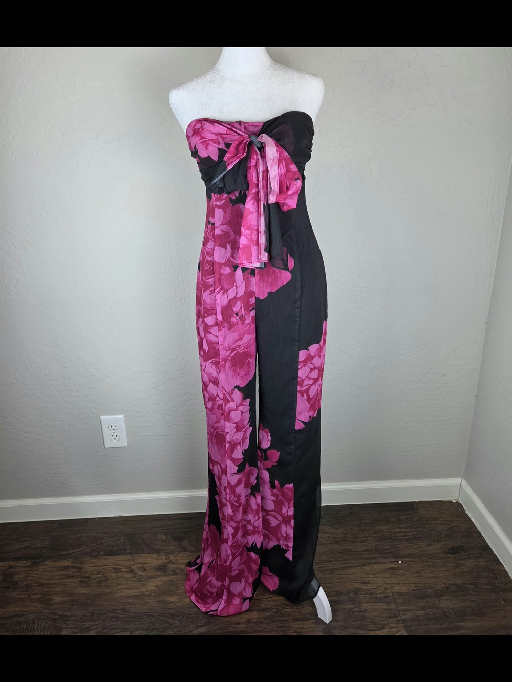 Black and Pink Floral Chiffon Jumpsuit